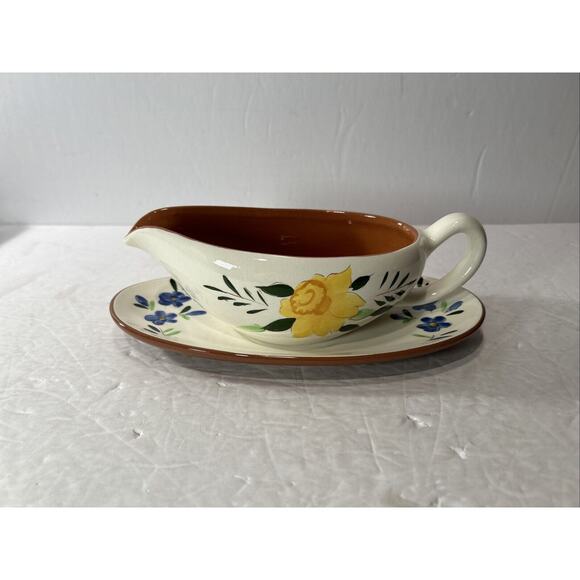 Stangl Pottery Country Garden Gravy Boat with Matching Underplate USA - Picture 1 of 14